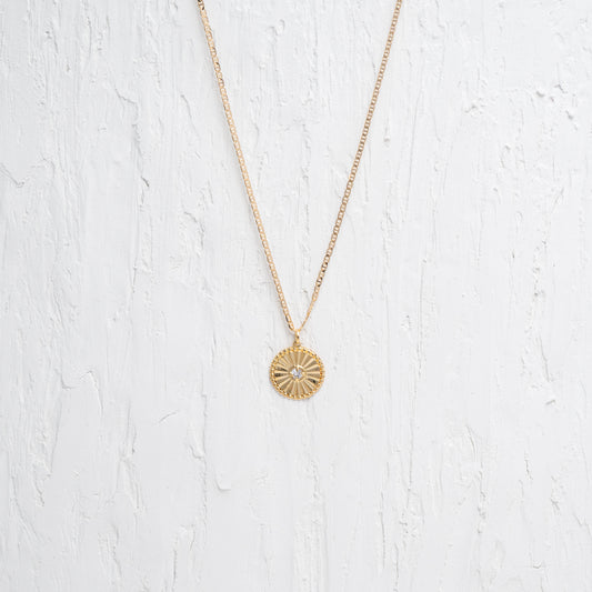 Circle Lined Medallion Charm Necklace