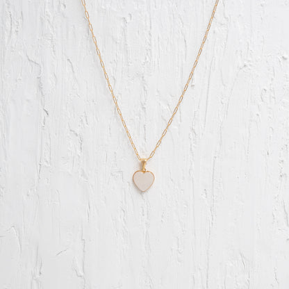 Opal White Heart Charm Necklace