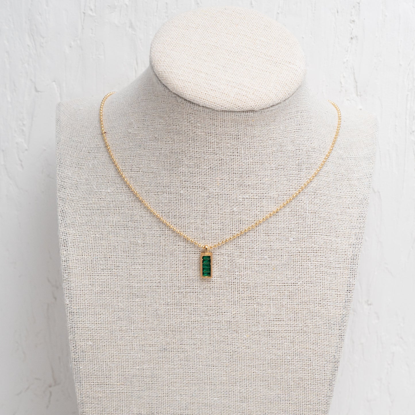 Emerald Green Pill Bar Charm Necklace