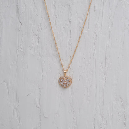 Crystal Heart Flower Charm Necklace