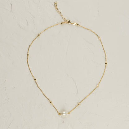 Gold Beaded Fresh Water Pearl Necklace