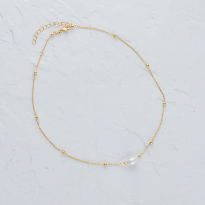 Gold Beaded Fresh Water Pearl Necklace