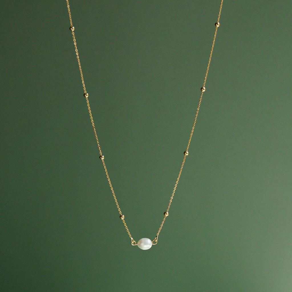 Gold Beaded Fresh Water Pearl Necklace