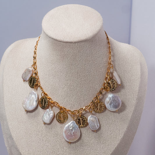 Pearl Coins Charm Necklace