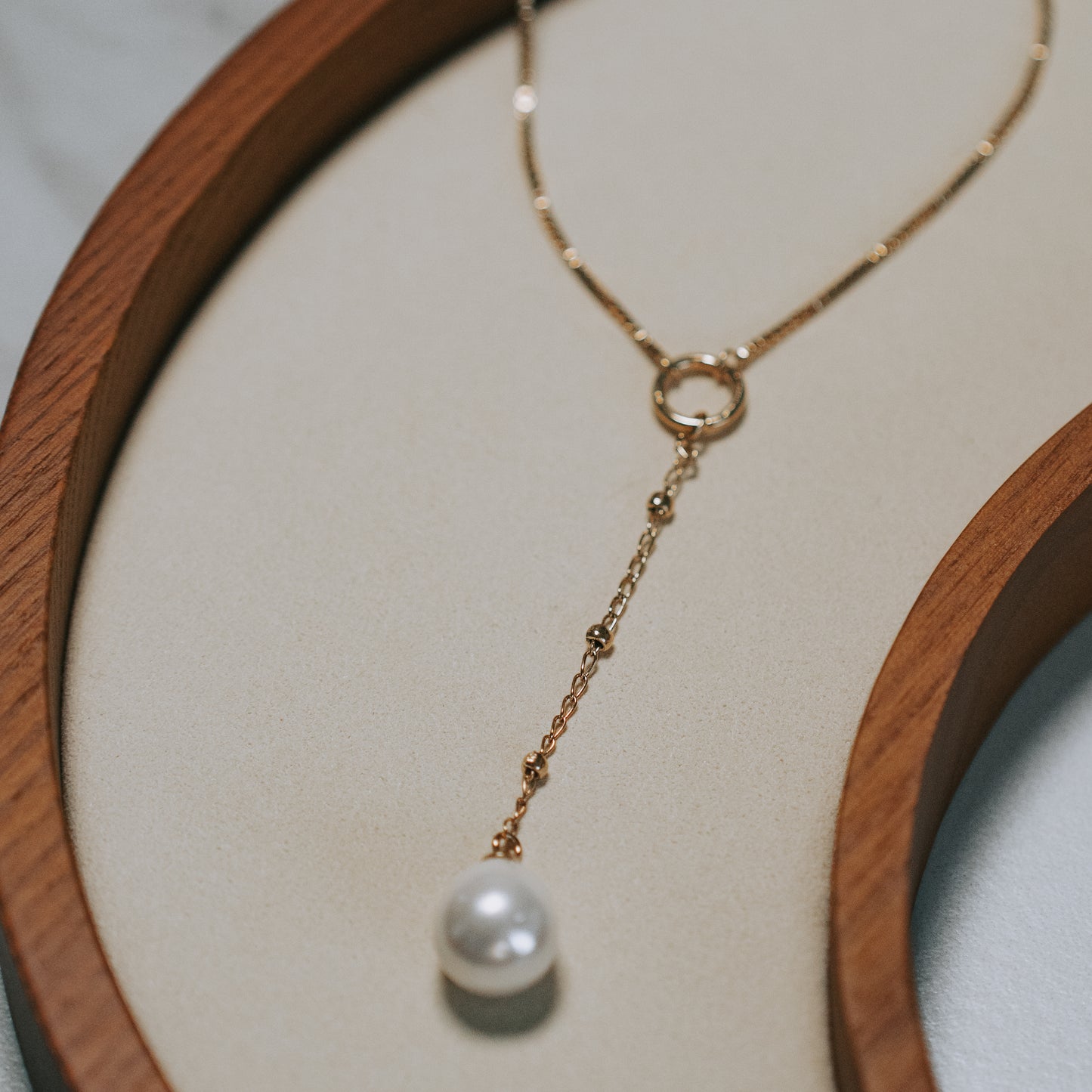 Gold and Pearl Y Necklace