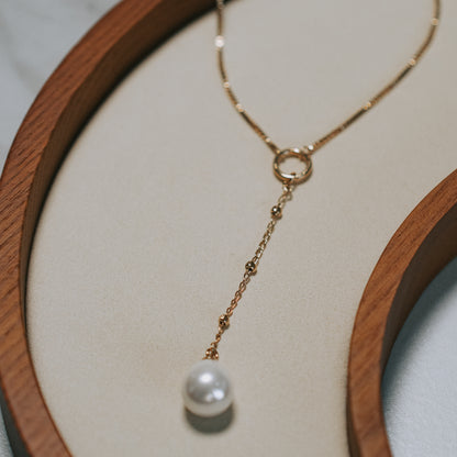 Gold and Pearl Y Necklace