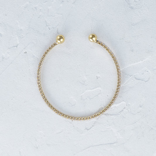 Gold Bead Cubic Zircon Open Bangle