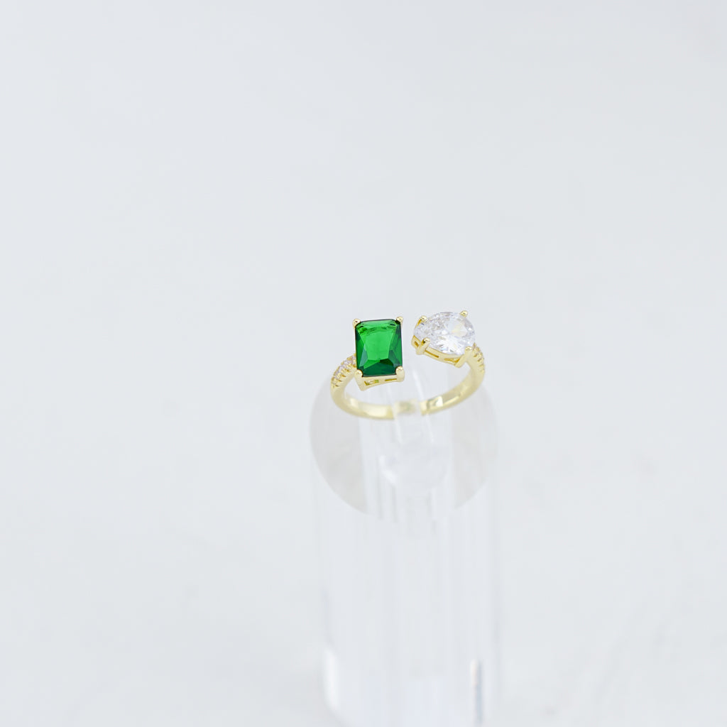 Emerald Green and Clear Zirconia Ring