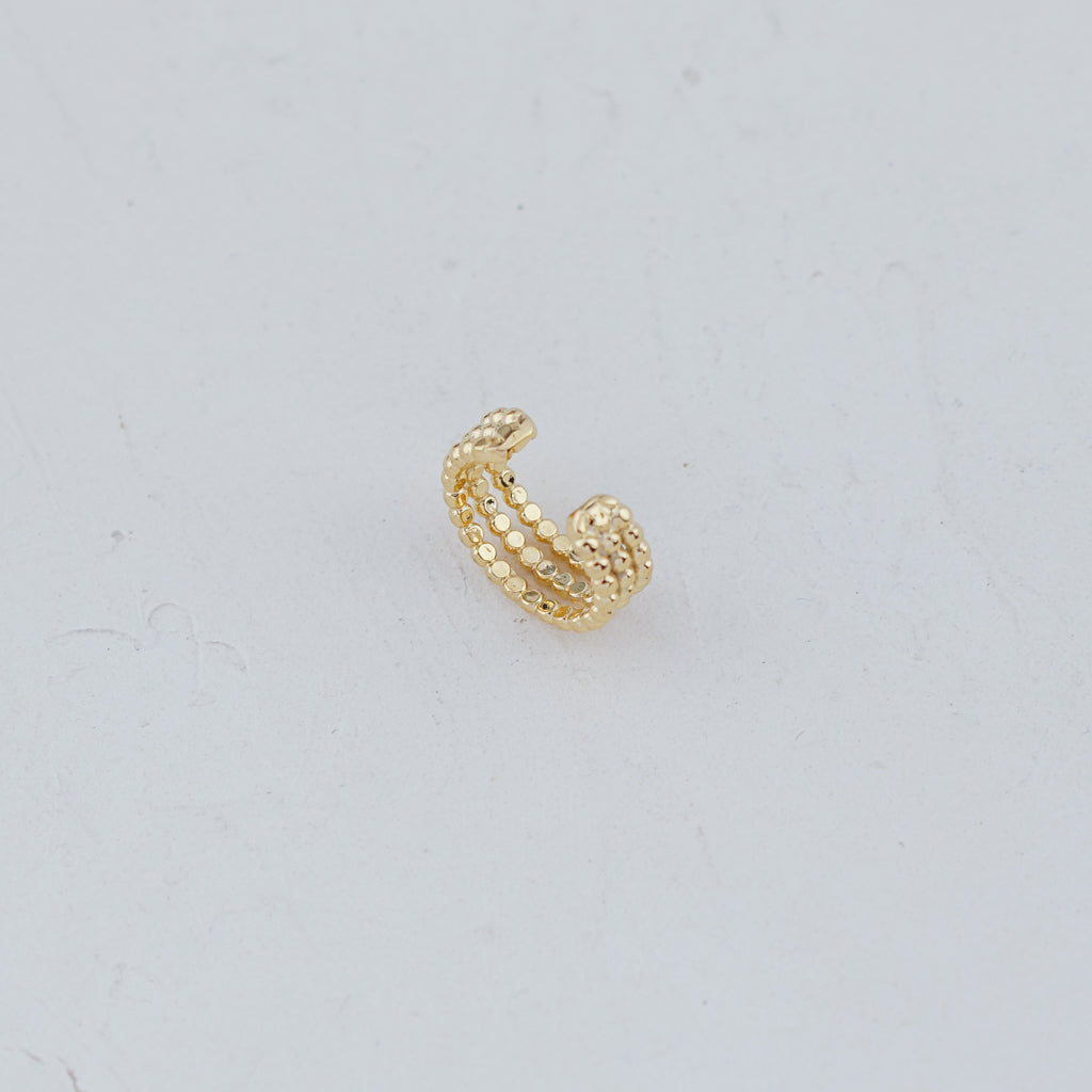 Triple Line Beaded Gold Ear Cuff