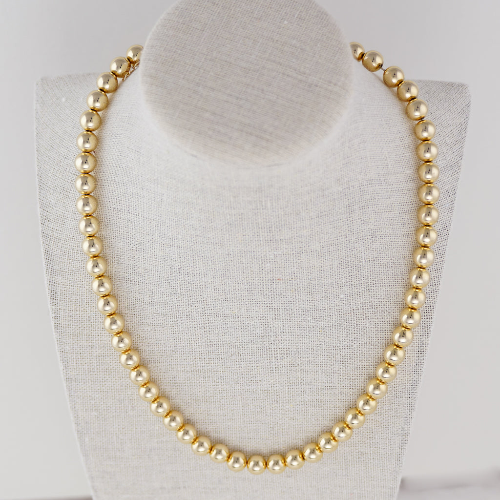 Gold Beaded Necklace -  7.8mm