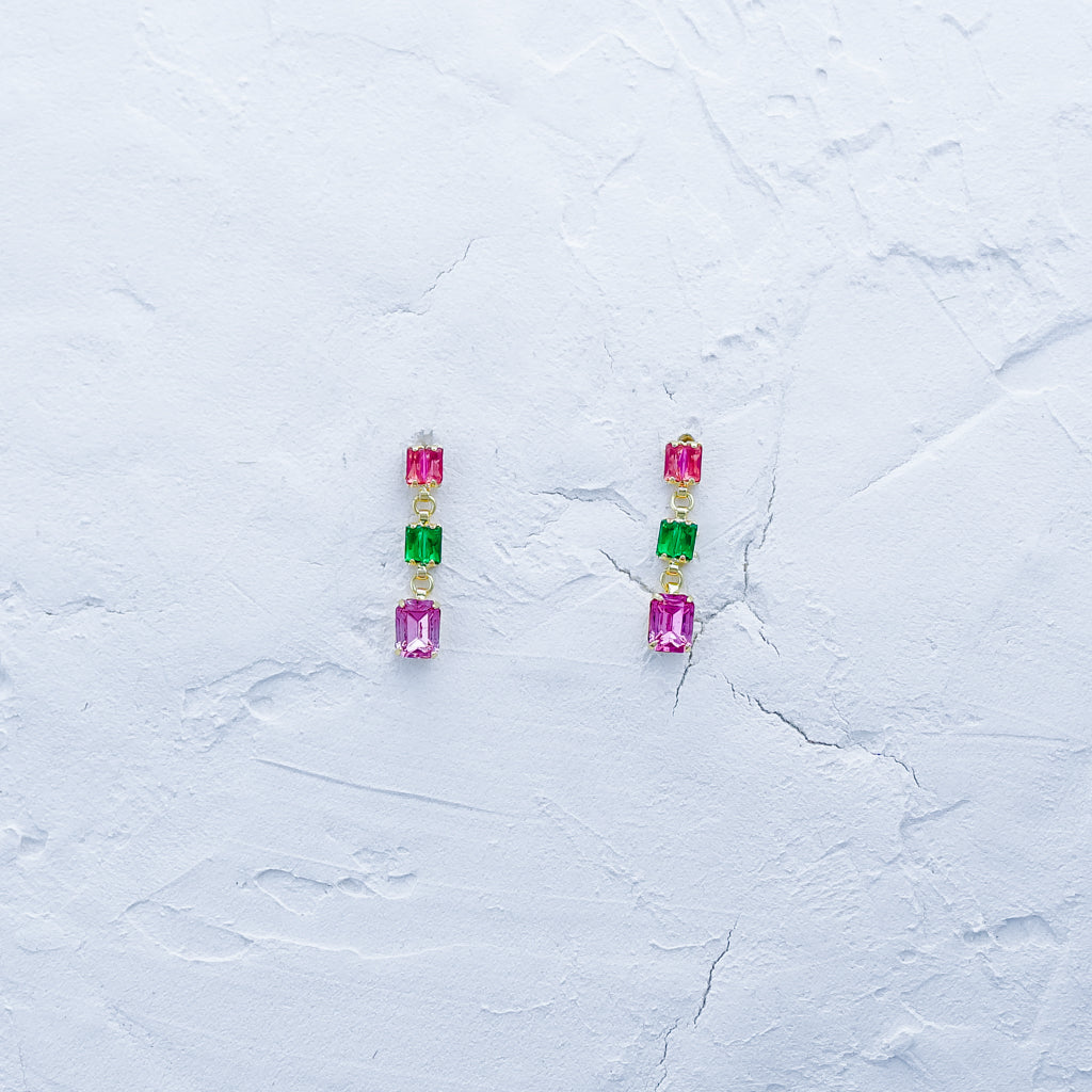 Pink and Emerald Green Drop Earrings