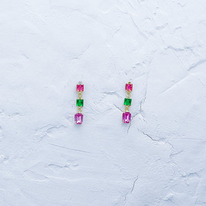 Pink and Emerald Green Drop Earrings