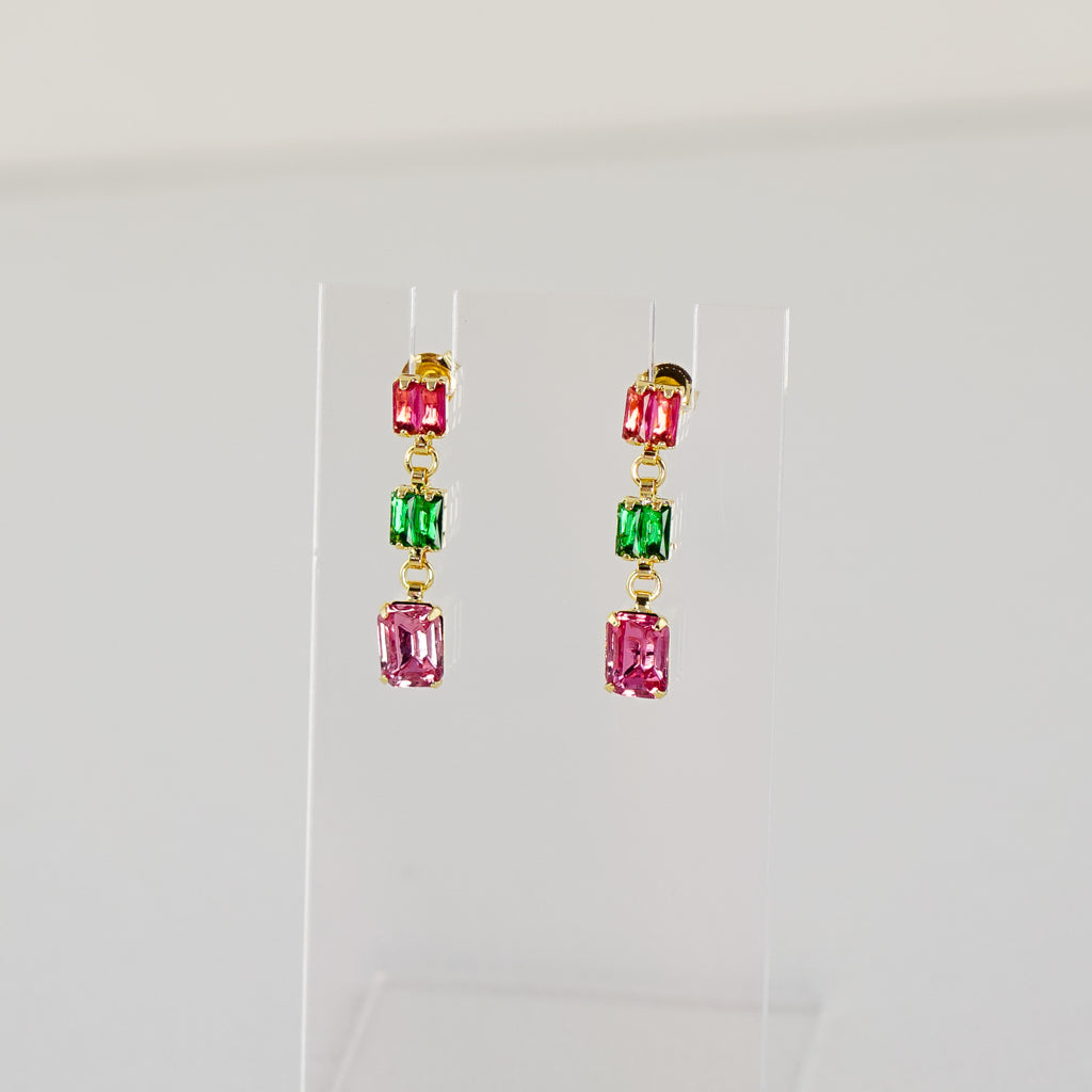 Pink and Emerald Green Drop Earrings