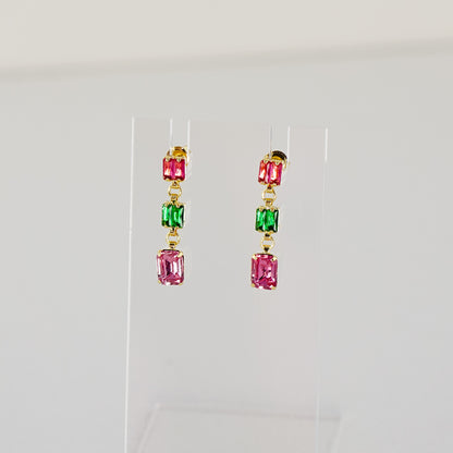 Pink and Emerald Green Drop Earrings