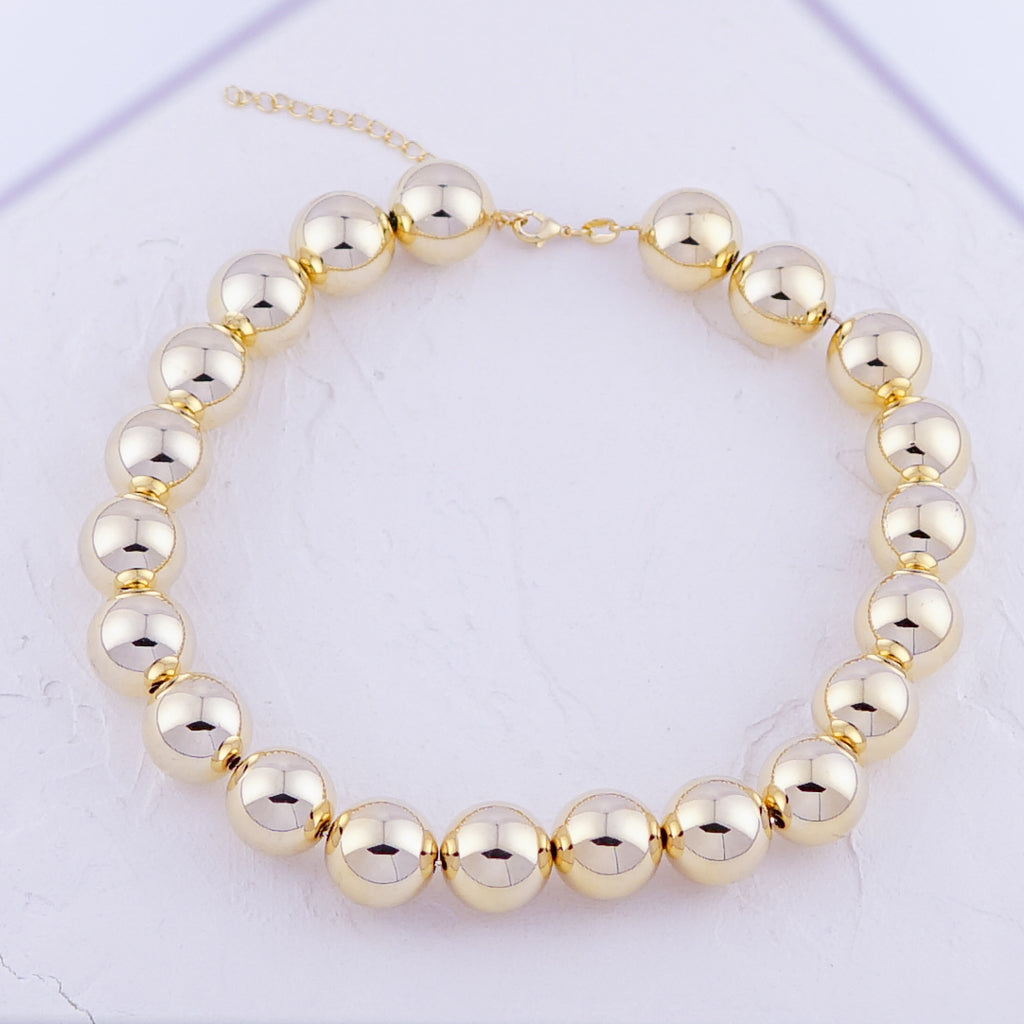 Gold Beaded Necklace -  16mm