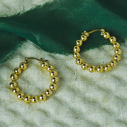 Gold Beads Closed Hoop Earrings