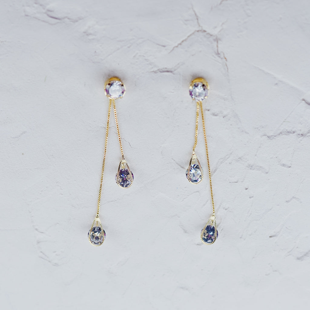 Clear Cubic Zirconia Long Drop Earrings