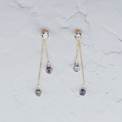 Clear Cubic Zirconia Long Drop Earrings