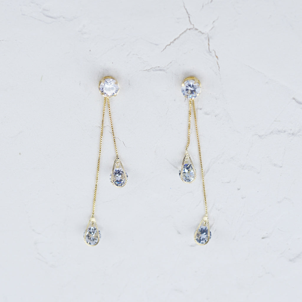 Clear Cubic Zirconia Long Drop Earrings