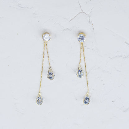 Clear Cubic Zirconia Long Drop Earrings