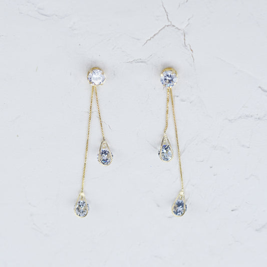 Clear Cubic Zirconia Long Drop Earrings