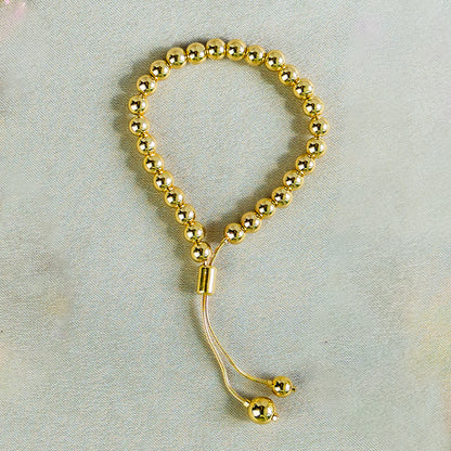 Gold Bead Ball Adjustable Bracelet - 6mm