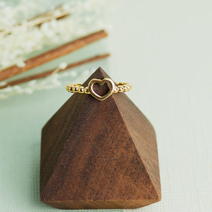 Heart and Bead Gold Ring