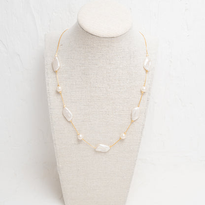 Elegant Necklace with a One-of-a-Kind Flat Baroque Pearl on a Delicate Gold Chain.