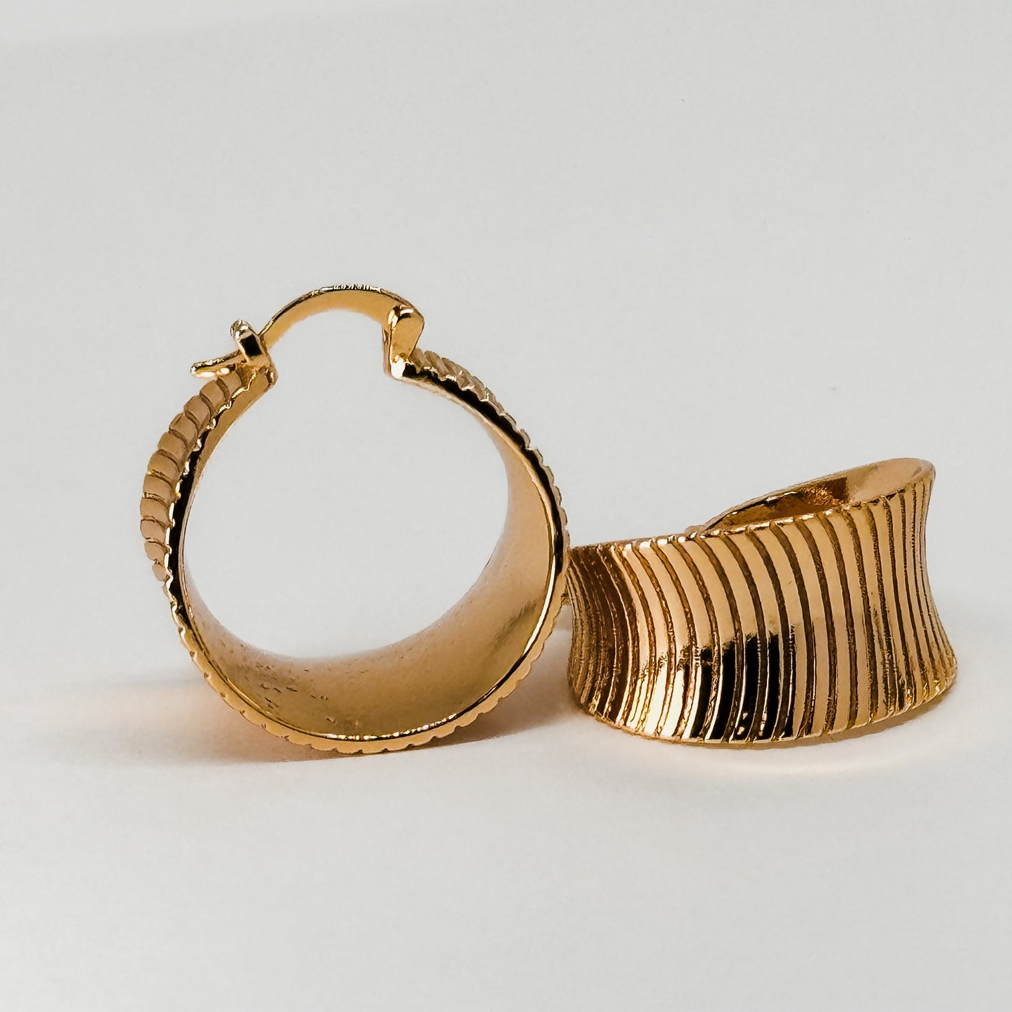 Flared Ribbed Gold Hoop