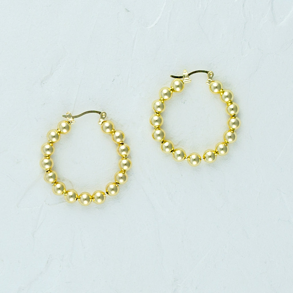 Gold Beads Closed Hoop Earrings