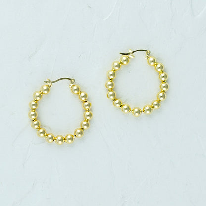 Gold Beads Closed Hoop Earrings