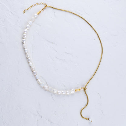 Half Gold Half Pearl Droplet Necklace