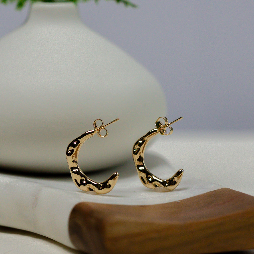 Hammered Moon Hoop Earrings