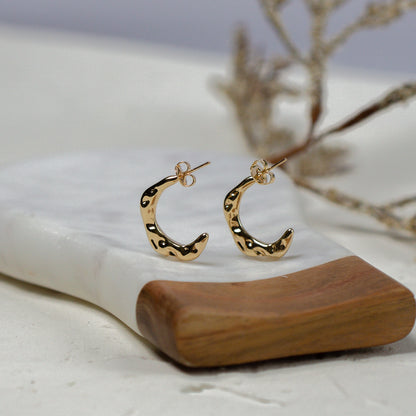 Hammered Moon Hoop Earrings