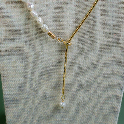 Half Gold Half Pearl Droplet Necklace