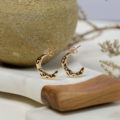 Hammered Moon Hoop Earrings