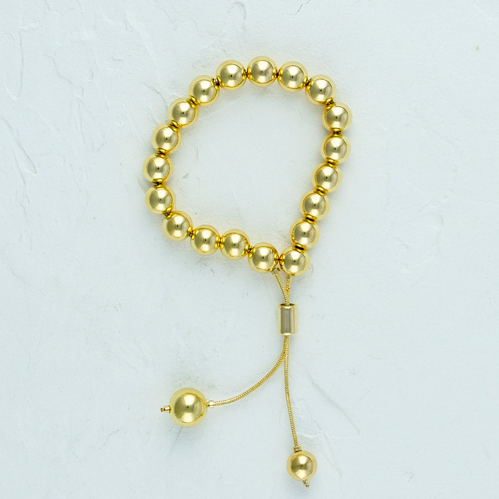 Gold Bead Ball Adjustable Bracelet - 8mm