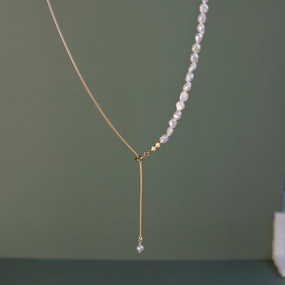 Half Gold Half Pearl Droplet Necklace