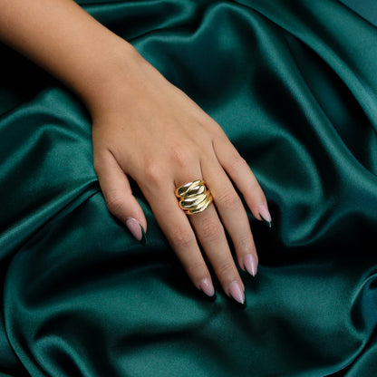 Close-up of model wearing Chunky Drops Ring to reveal detailed craftsmanship.