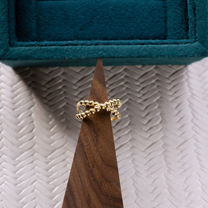 Close-up of Beaded Criss Cross Ring to reveal detailed beading.