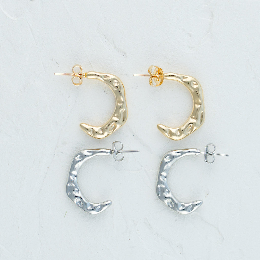 Hammered Moon Hoop Earrings