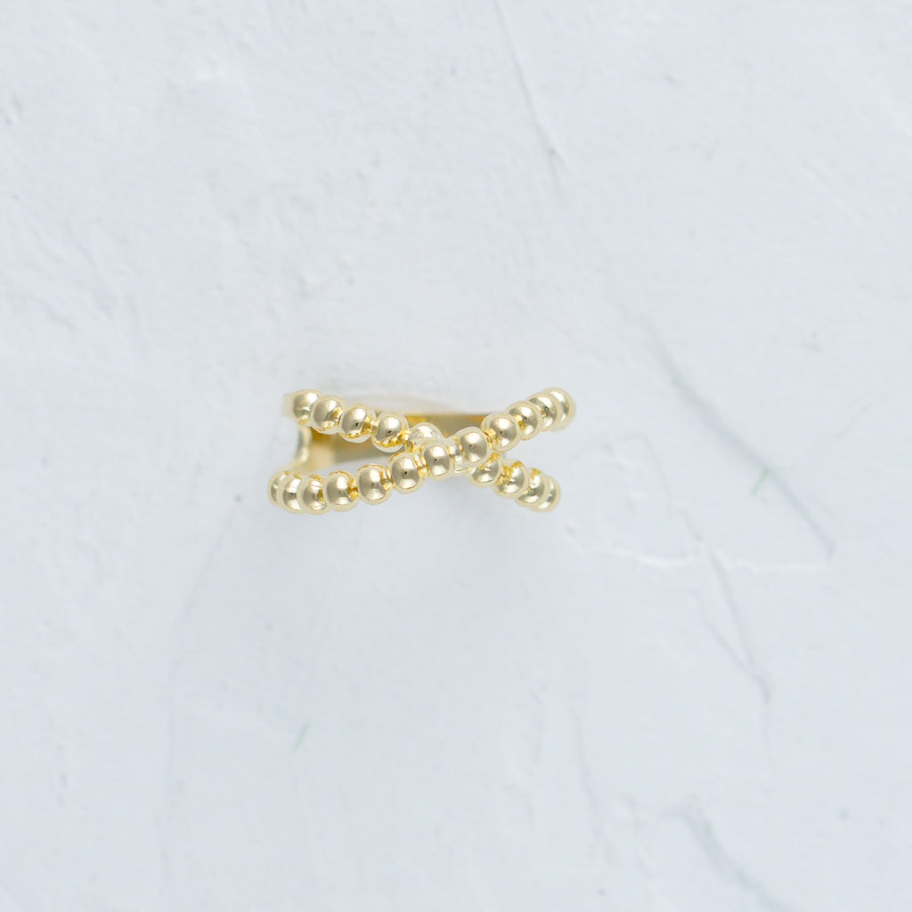 Beaded Criss Cross Ring displayed against a white background