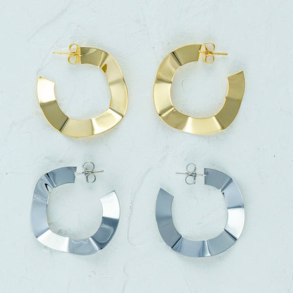 Modern Wavy Open Hoops