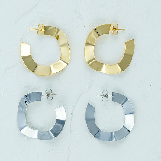 Modern Wavy Open Hoops