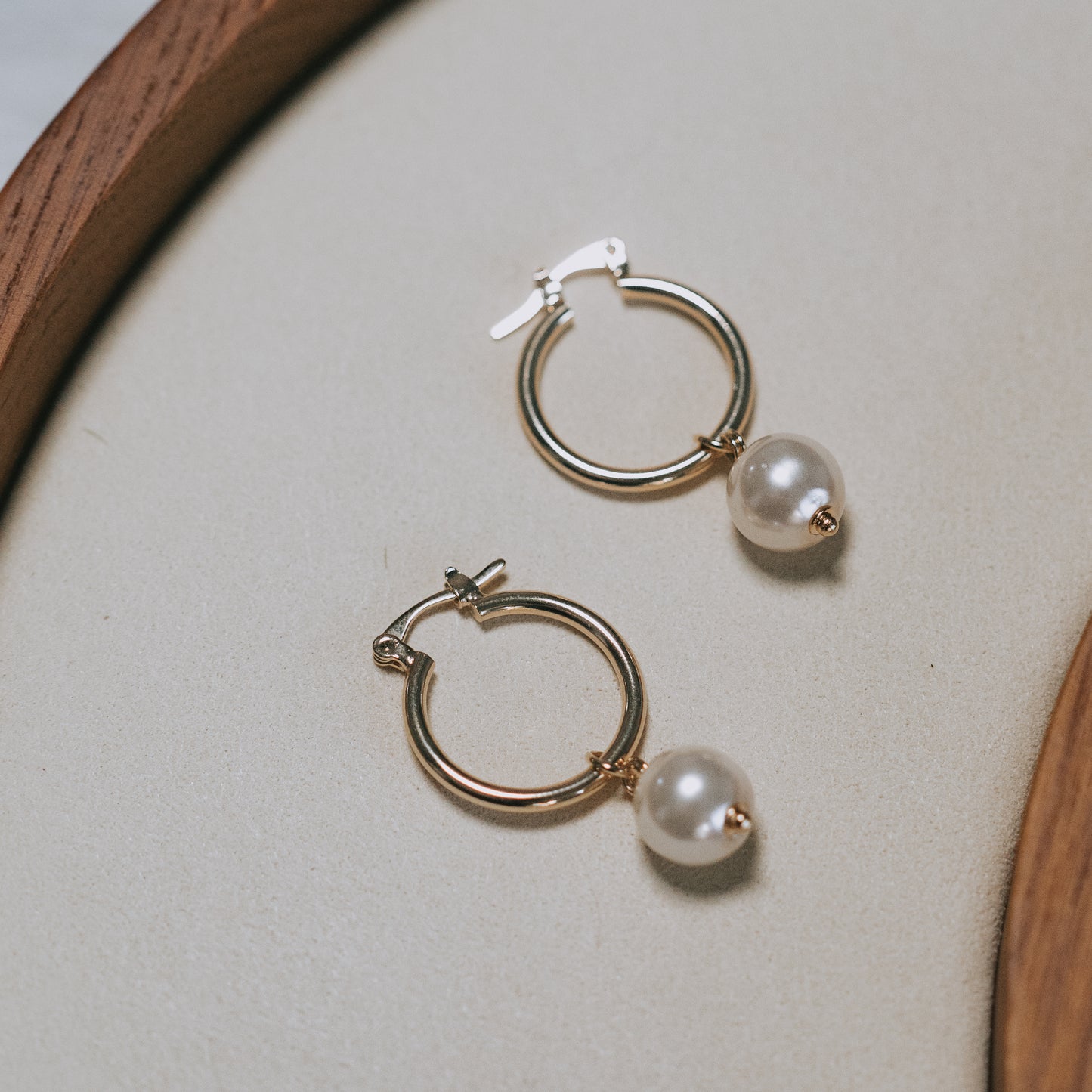 Classic Pearl and Gold Dangle Hoops