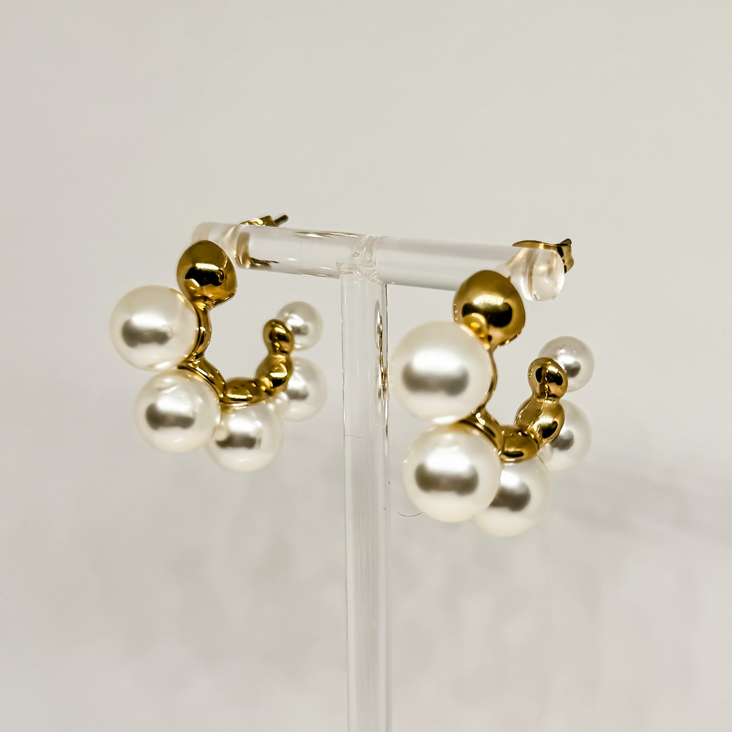 Pearl and Gold Open Hoops