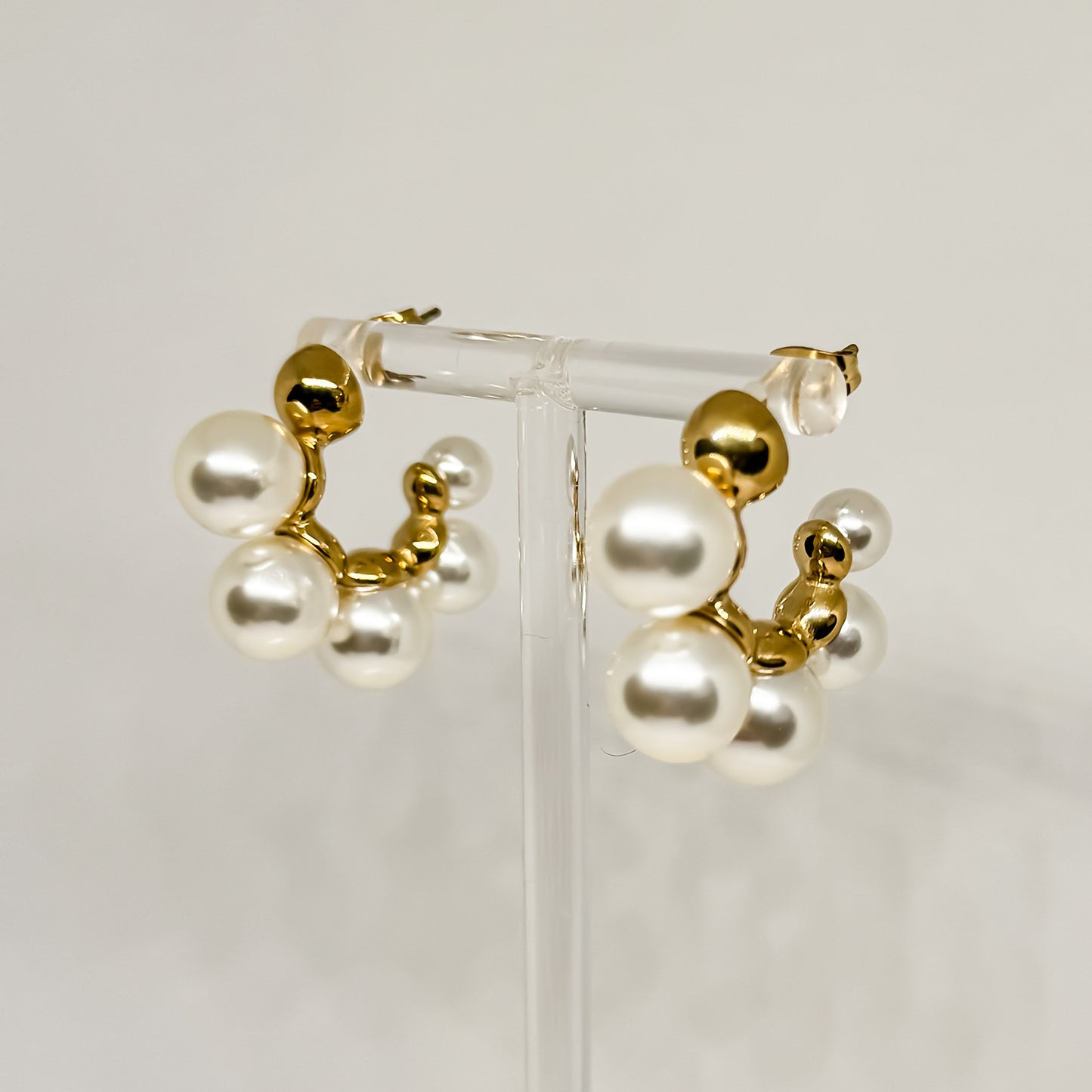 Pearl and Gold Open Hoops